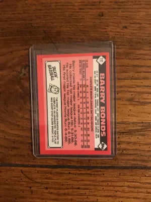 Barry Bonds 1986 Topps Traded Rookie back