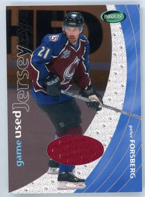 2001-02 Parkhurst #PJ-13 Peter Forsberg Jersey 1 of 60 front