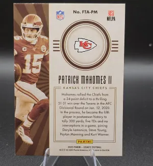 2020 Panini Legacy Patrick Mahomes FTA-PM back