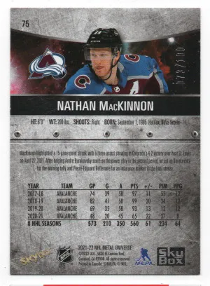 2021-22 Skybox Metal Universe Precious Metal Gems Red #75 Nathan MacKinnon /100 back