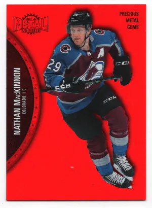 2021-22 Skybox Metal Universe Precious Metal Gems Red #75 Nathan MacKinnon /100 front