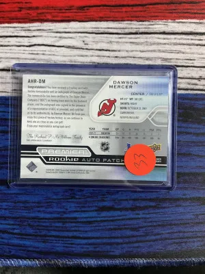 Upper Deck Premier Rookie Auto Patch Dawson Mercer #AHR-DM Autograph Patch /99 back