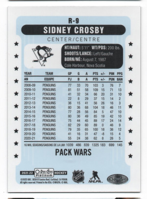 2021-22 O-Pee-Chee Platinum Retro ePack Pack Wars Black Rainbow Parallel #R-9 Sidney Crosby back