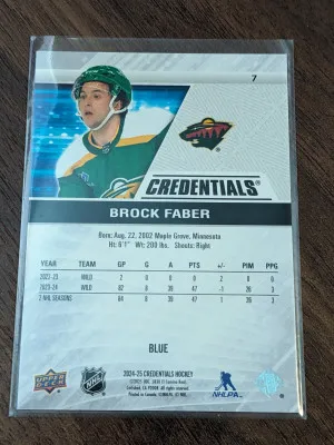 Brock Faber Credentials Blue 2024-25 006 /299 back