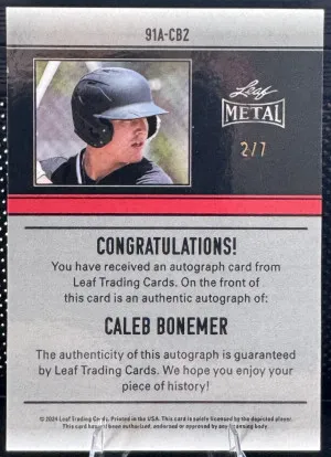 2024 Leaf Metal Caleb Bonemer #91A-CB2 Auto /7 back