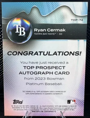 2023 Bowman Platinum Ryan Cermak #TOP-74 Auto back
