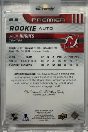 Jack Hughes Premier Rookie Auto /99 back
