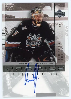 2001-02 UD Premier Olaf Kolzig Premier Signatures front