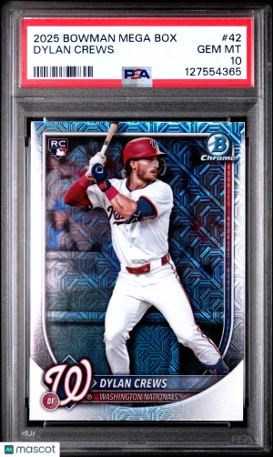 Dylan Crews 2025 Bowman Mega Box #42 Mojo Refractor RC PSA10 GEM MT front