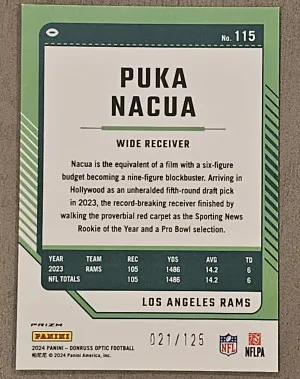 2024 Donruss Optic #115 Puka Nacua Red #/125 back
