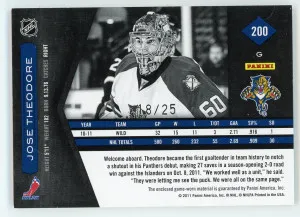 2011-12 Limited #200 Jose Theodore Materials Prime 18/25 back