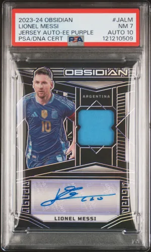 2023 Panini Obsidian Jersey Autographs Lionel Messi Jersey Auto-Ee Purple front
