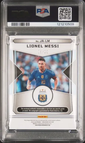 2023 Panini Obsidian Jersey Autographs Lionel Messi Jersey Auto-Ee Purple back