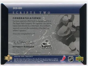 2005-06 Upper Deck Trilogy Rick Nash Scripts Autograph #SCS-RN back