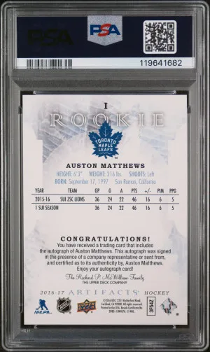 2016 Upper Deck Artifacts Auston Matthews Rookie Autograph/135 back