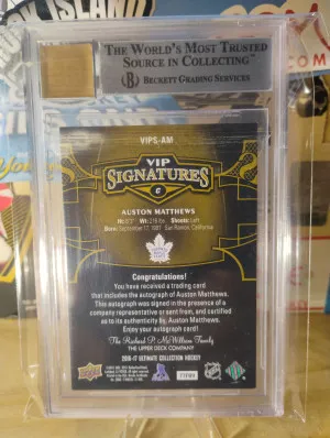 2016 Upper Deck Ultimate Collection VIP Signature Achievements Auston Matthews Rookie Autograph 9/10 Auto back