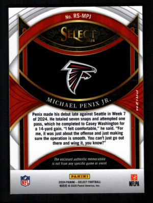Michael Penix Jr. 2024 Panini Select #RS-MPJ Red Prizm Rookie Patch RC Falcons back