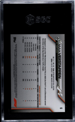 MAX VERSTAPPEN 2020 Topps Chrome Sapphire F1 SGC 10 GEM back