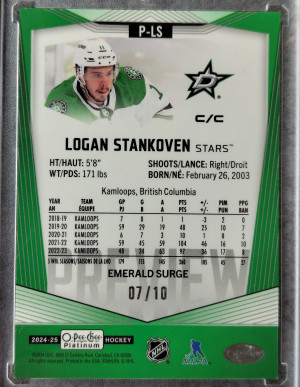 Logan Stankoven OPC Emerald Platinum Previews P-LS back