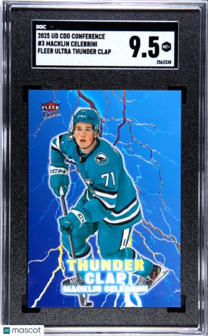 2025 Upper Deck CDD Macklin Celebrini #3 Fleer Ultra Thunder Clap Rookie SGC 9.5 front