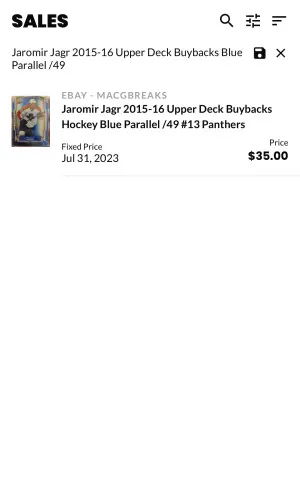 Jaromir Jagr 2015-16 Upper Deck Buybacks Blue Parallel /49 back