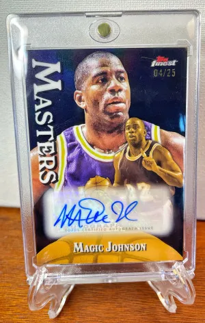 2025 Topps Finest MAGIC JOHNSON Masters Black Refractor AUTO #/25 Lakers #MA-MJ front