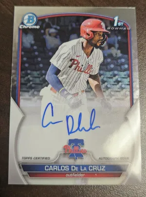 2023 Bowman Chrome Carlos De La Cruz 1st Bowman Autograph #CPA-CDC front