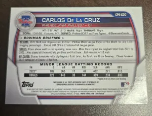 2023 Bowman Chrome Carlos De La Cruz 1st Bowman Autograph #CPA-CDC back