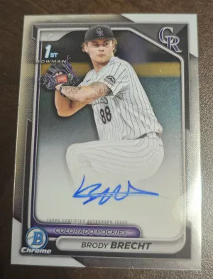2024 Bowman 1st Chrome Draft #CPA-BBR Brody Brecht RC Auto Signed Card Rockies front