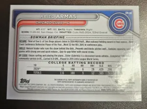 2024 Bowman Draft - Chrome Prospect Autographs #CPA-AA Ariel Armas (AU, RC) back