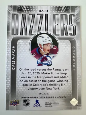 2025-26 Upper Deck Series 1 Dazzlers Cale Makar Blue back