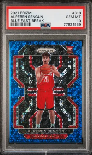 2021 Prizm Blue Fast Break /150 Alperen Sengun RC #318 PSA 10 GEM MINT front