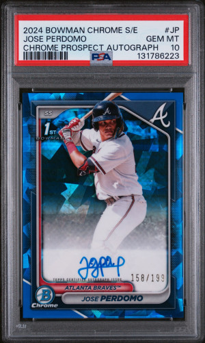 Jose Perdomo 2024 Bowman Chrome 1st Sapphire #CSPA-JP Auto Blue /199 PSA 10 front