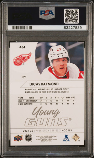 2021-22 Upper Deck Series Two YG #464 Lucas Raymond PSA 10 back
