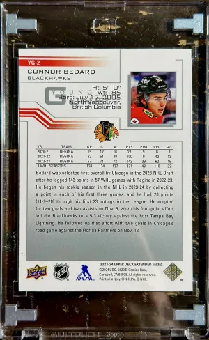 2023 Upper Deck Extended Series Connor Bedard 01-02 Retro Young Guns SSP back