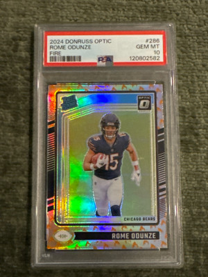 2024 Optic Rome Odunze Fire Emoji SSP PSA 10 RC front