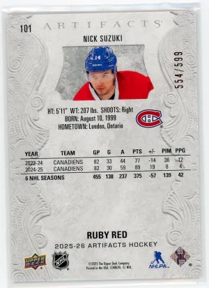 2025-26 Artifacts Ruby #101 Nick Suzuk /599 back