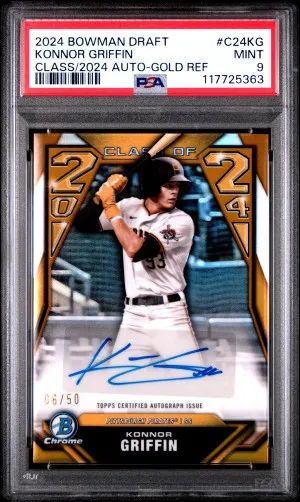 2024 Bowman Draft Class Of 2024 Autographs Konnor Griffin Class Of 2024 Auto-Gold Refractor 06/50 PSA 9 front