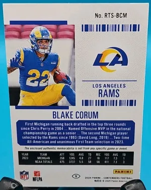 2024 Panini Contenders Rookie Ticket Blake Corum Patch back
