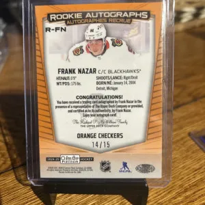 2024/25 Platinum Frank Nazar Orange Checkers Autograph back