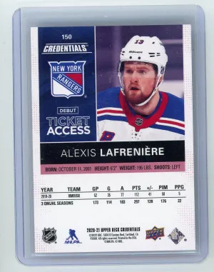 2020-21 Credentials #150 Alexis Lafreniere Debut Ticket Access 41/199 back