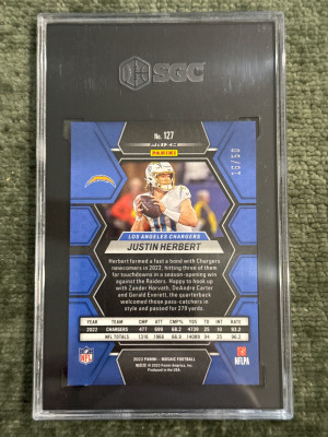 2023 Mosaic Justin Herbert Purple No Huddle 16/50 SGC 10 back