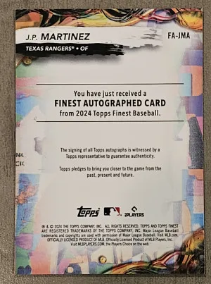 J.P. JP MARTINEZ 2024 Topps Finest Sky Blue Refractor RC Autograph Auto /150 back