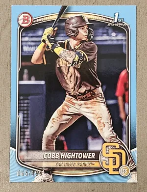 2025 Bowman #BP-104 Cobb Hightower Sky Blue /499 San Diego Padres front