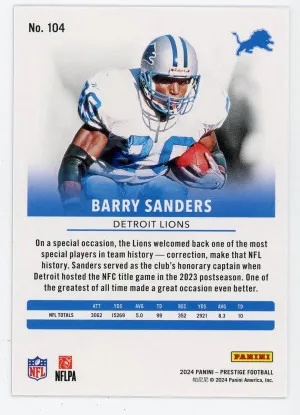 2024 Prestige #104 Barry Sanders Xtra Points Premium Red 234/399 back