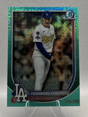 2025 Bowman Chrome Yoshinobu Yamamoto Aqua Mojo /299 front