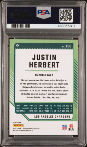 2024 Panini Donruss Optic Justin Herbert #106 Freedom PSA 10 back