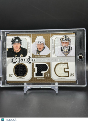 2008 O-Pee-Chee Evgeni Malkin Sidney Crosby Marc-Andre Fleury Materials Jersey front