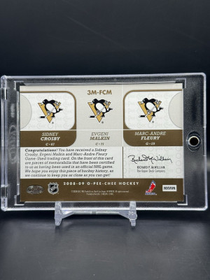 2008 O-Pee-Chee Evgeni Malkin Sidney Crosby Marc-Andre Fleury Materials Jersey back