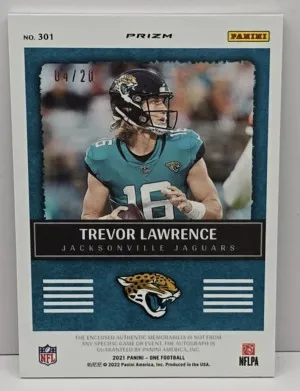 2021 Panini One Precision Rookie Patch #301 Autograph Bronze Trevor Lawrence 04/20. back